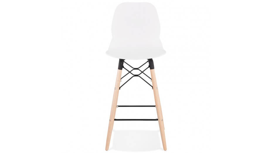 Tabouret snack Mi-hauteur design blanc pied bois naturel - Cava