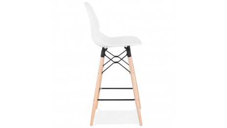 Tabouret snack Mi-hauteur design blanc pied bois naturel - Cava