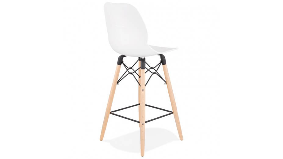 Tabouret snack Mi-hauteur design blanc pied bois naturel - Cava