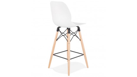 Tabouret snack Mi-hauteur design blanc pied bois naturel - Cava