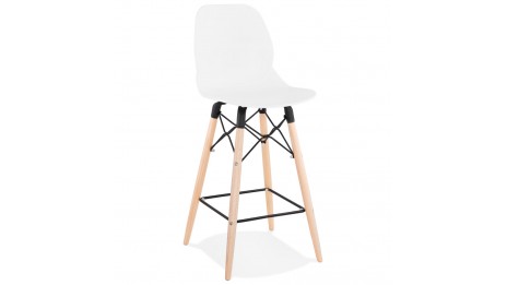 Tabouret snack Mi-hauteur design blanc pied bois naturel - Cava