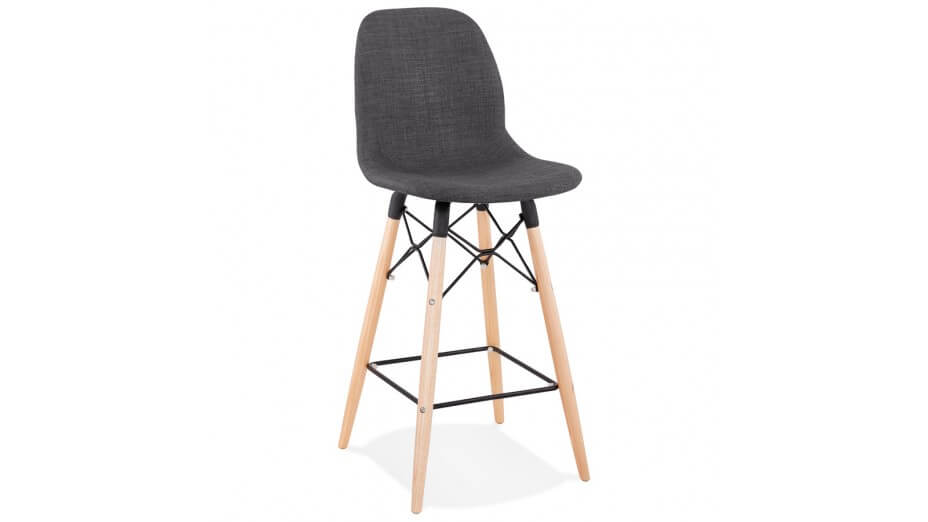 Tabouret snack Mi-hauteur tissu gris pied bois naturel - Louna