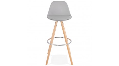 Tabouret de Bar design gris pied bois naturel - VESTA