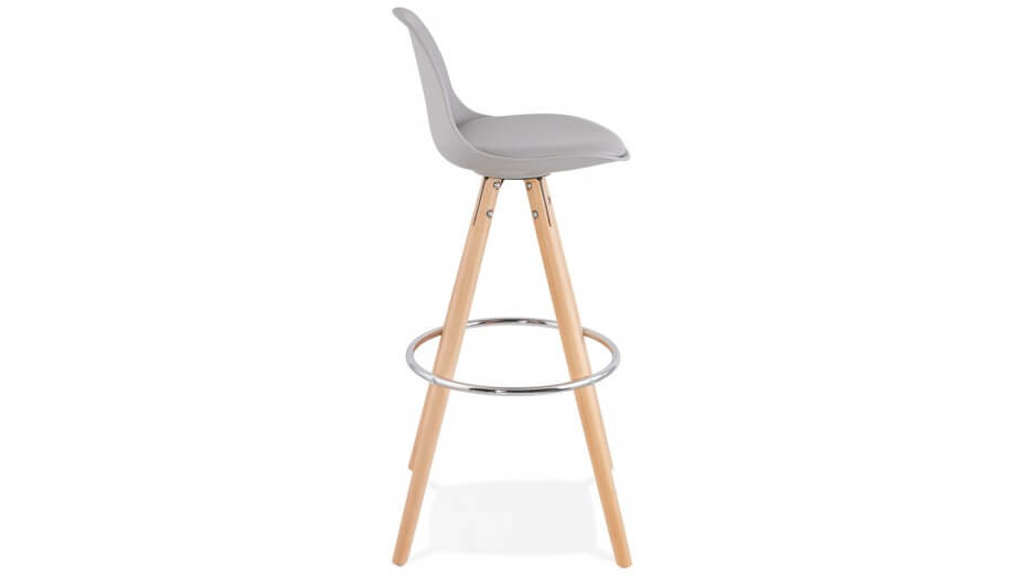 Tabouret de Bar design gris pied bois naturel - VESTA