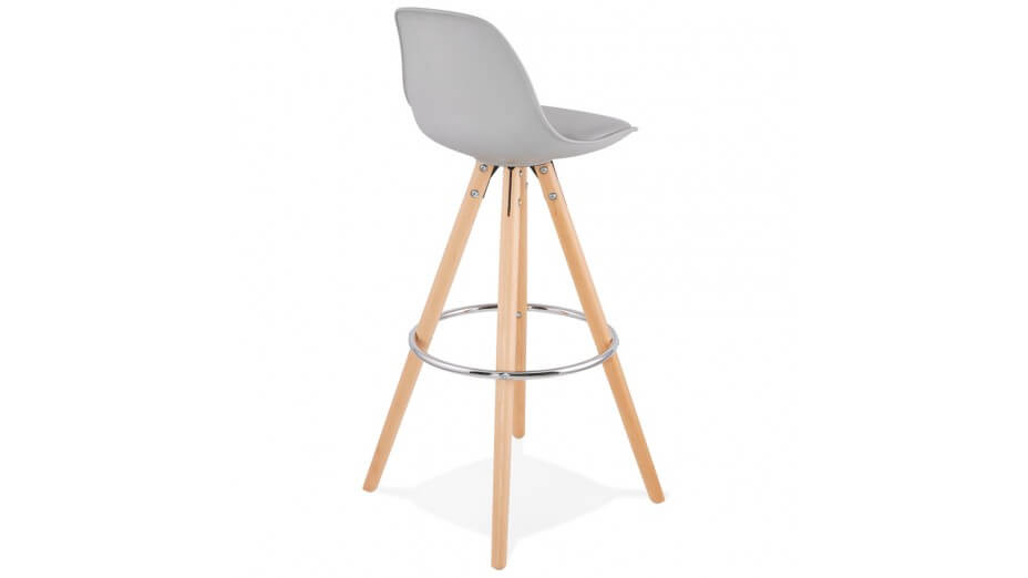 Tabouret de Bar design gris pied bois naturel - VESTA