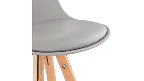 Tabouret de Bar design gris pied bois naturel - VESTA