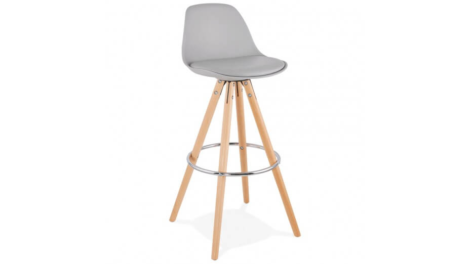 Tabouret de Bar design gris pied bois naturel - VESTA