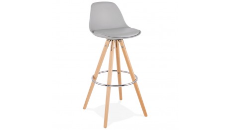 Tabouret de Bar design gris pied bois naturel - VESTA