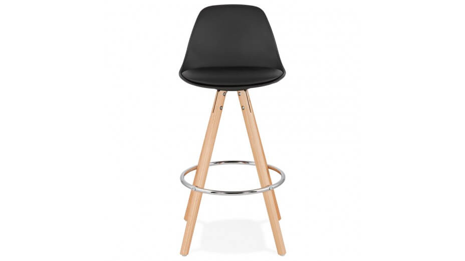 Tabouret snack Mi-hauteur noir pied bois naturel - VESTA