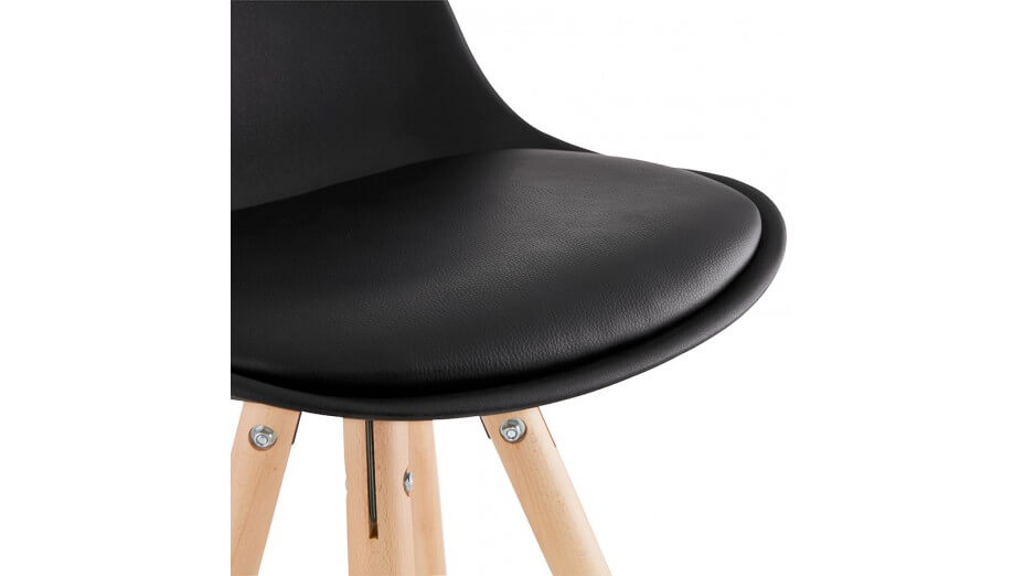 Tabouret snack Mi-hauteur noir pied bois naturel - VESTA