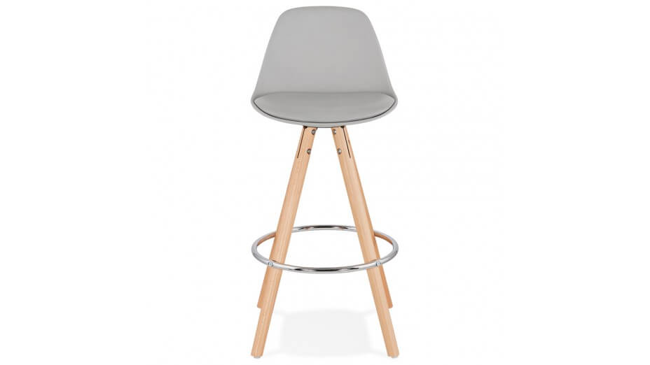 Tabouret snack Mi-hauteur gris pied bois naturel - VESTA