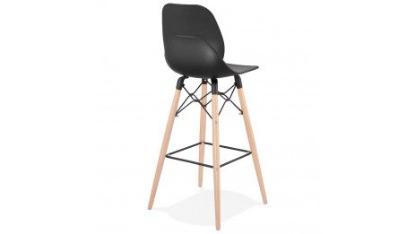 Tabouret de bar design noir pied bois naturel - Cava