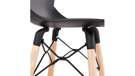 Tabouret de bar design noir pied bois naturel - Cava