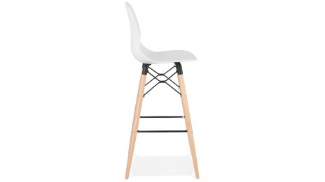 Tabouret de bar design blanc pied bois naturel - Cava