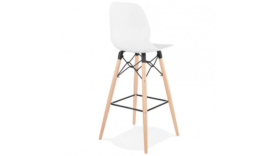 Tabouret de bar design blanc pied bois naturel - Cava