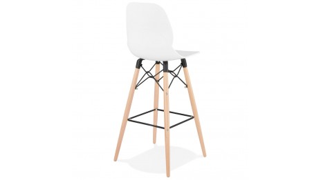 Tabouret de bar design blanc pied bois naturel - Cava