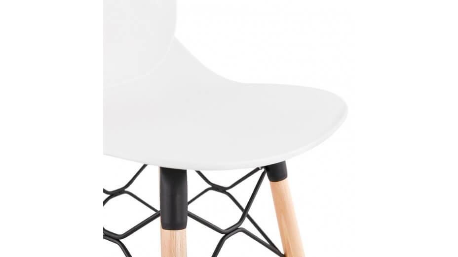 Tabouret de bar design blanc pied bois naturel - Cava