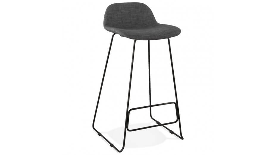 Tabouret de bar tissu gris foncé pied métal noir - Aldrin