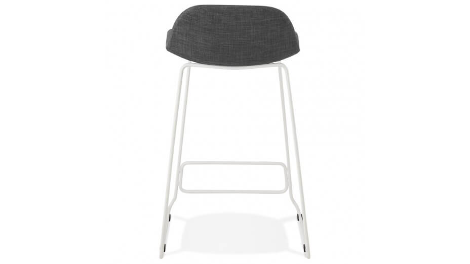 Tabouret snack Mi-hauteur tissu gris foncé pied métal blanc - Aldrin