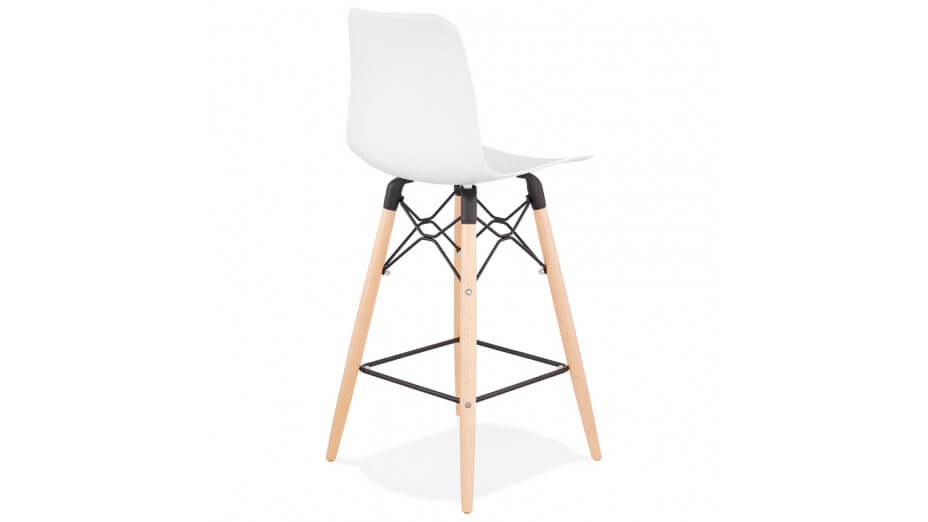 Tabouret snack Mi-hauteur blanc pied bois naturel - Elena