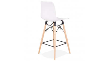 Tabouret snack Mi-hauteur blanc pied bois naturel - Elena