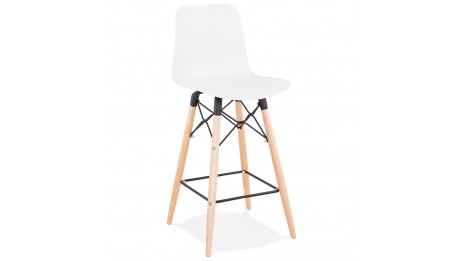 Tabouret snack Mi-hauteur blanc pied bois naturel - Elena