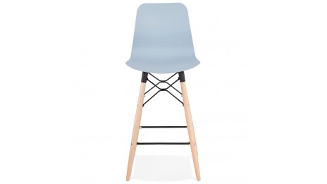 Tabouret snack Mi-hauteur bleu pied bois naturel - Elena