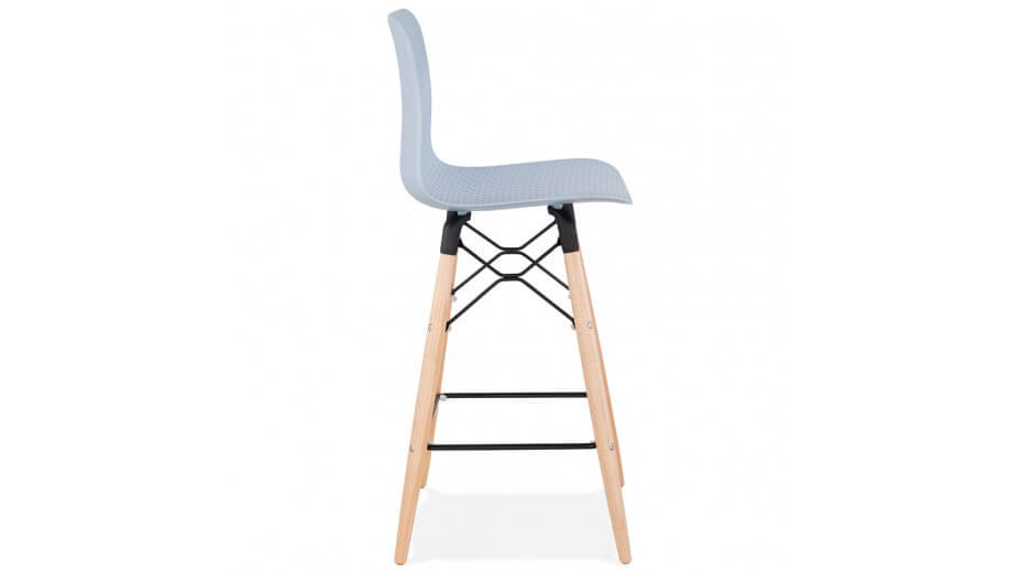 Tabouret snack Mi-hauteur bleu pied bois naturel - Elena