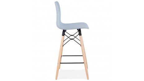 Tabouret snack Mi-hauteur bleu pied bois naturel - Elena
