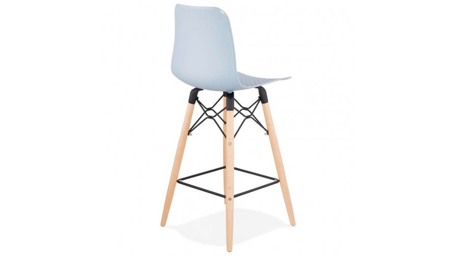 Tabouret snack Mi-hauteur bleu pied bois naturel - Elena