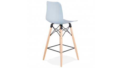 Tabouret snack Mi-hauteur bleu pied bois naturel - Elena