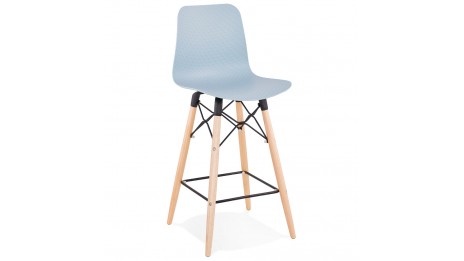 Tabouret snack Mi-hauteur bleu pied bois naturel - Elena