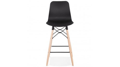 Tabouret snack Mi-hauteur noir pied bois naturel - Elena