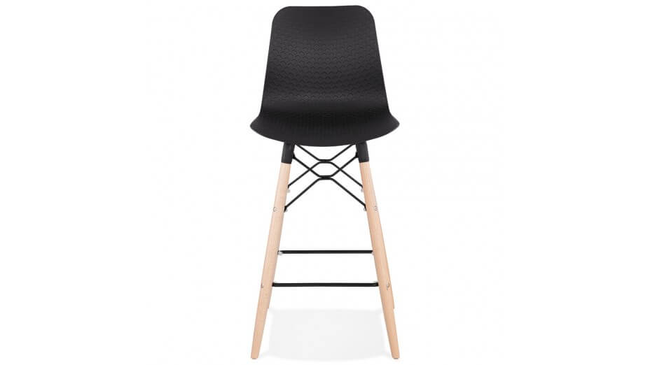 Tabouret snack Mi-hauteur noir pied bois naturel - Elena