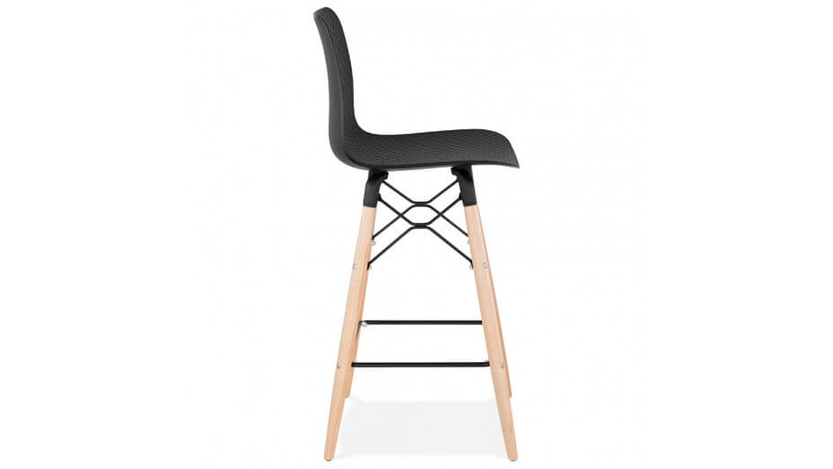 Tabouret snack Mi-hauteur noir pied bois naturel - Elena