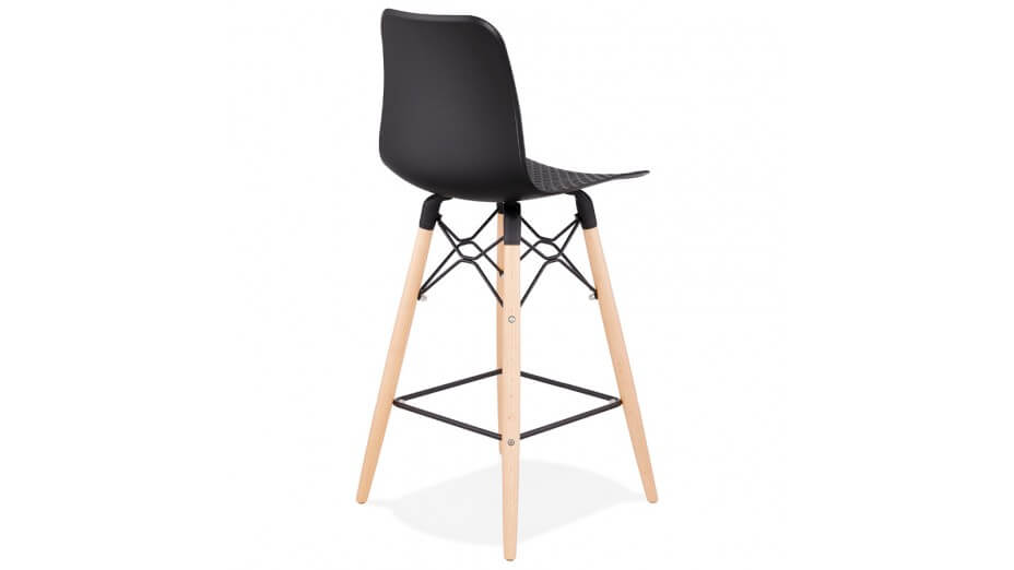 Tabouret snack Mi-hauteur noir pied bois naturel - Elena