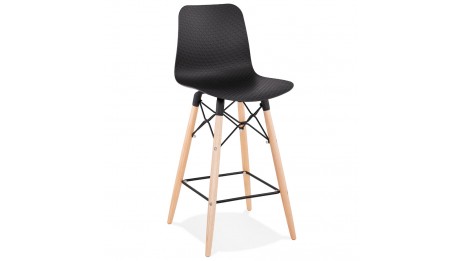 Tabouret snack Mi-hauteur noir pied bois naturel - Elena