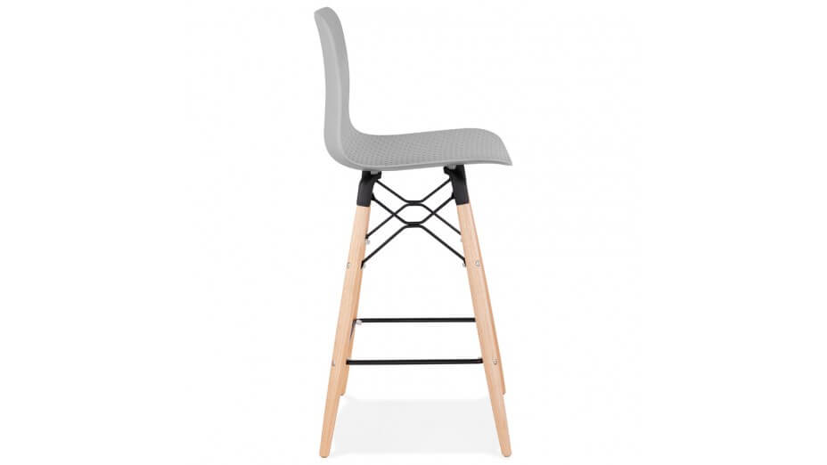 Tabouret snack Mi-hauteur gris pied bois naturel - Elena