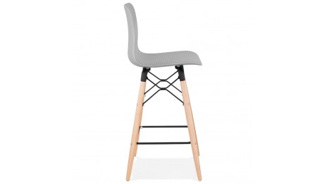 Tabouret snack Mi-hauteur gris pied bois naturel - Elena