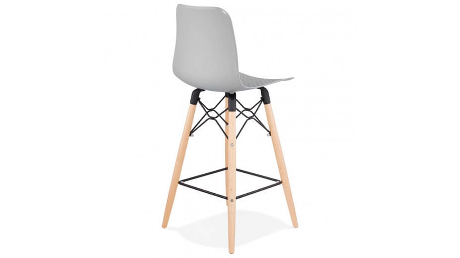 Tabouret snack Mi-hauteur gris pied bois naturel - Elena