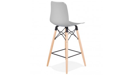 Tabouret snack Mi-hauteur gris pied bois naturel - Elena