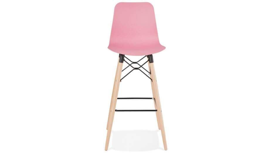 Tabouret de bar rose pied bois naturel - Elena