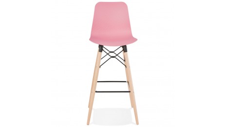 Tabouret de bar rose pied bois naturel - Elena