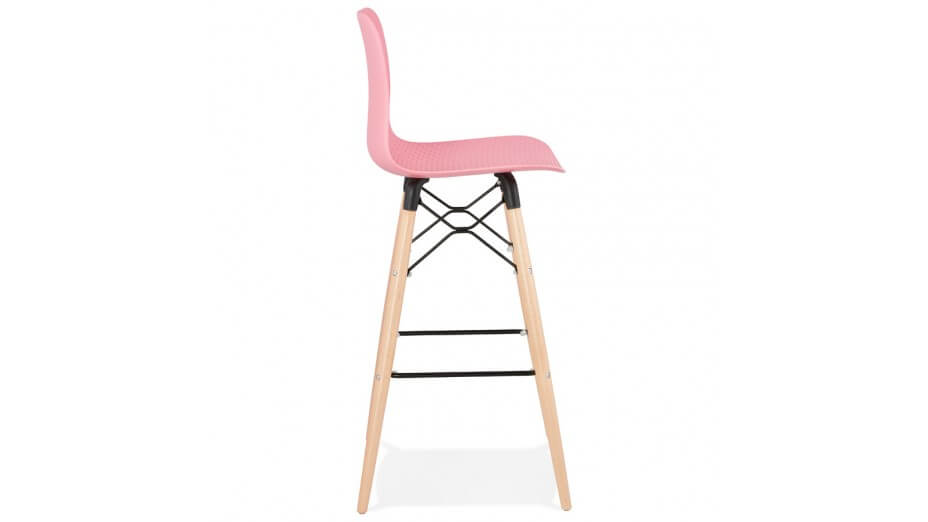 Tabouret de bar rose pied bois naturel - Elena