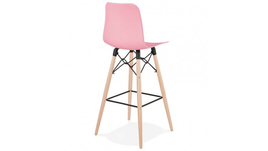 Tabouret de bar rose pied bois naturel - Elena