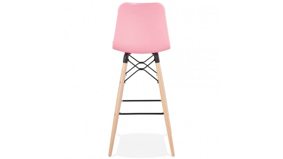 Tabouret de bar rose pied bois naturel - Elena