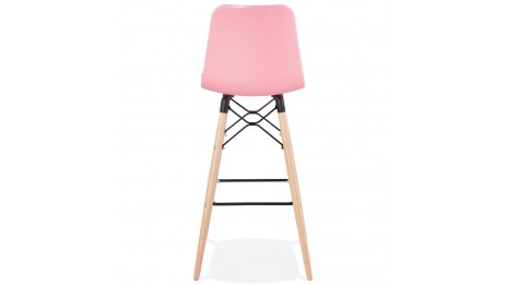 Tabouret de bar rose pied bois naturel - Elena