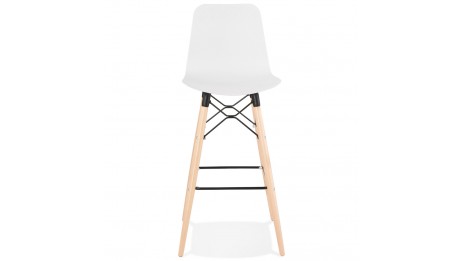 Tabouret de bar blanc pied bois naturel - Elena