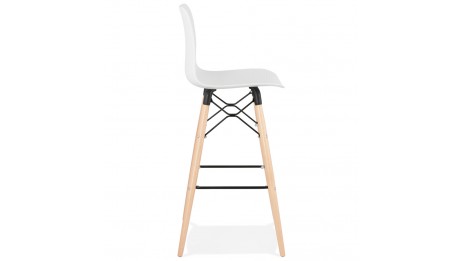 Tabouret de bar blanc pied bois naturel - Elena