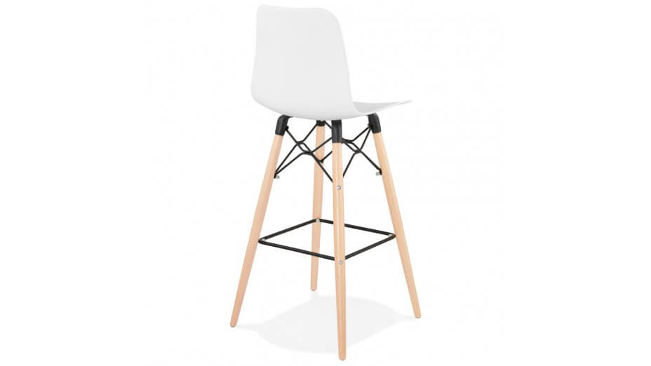 Tabouret de bar blanc pied bois naturel - Elena